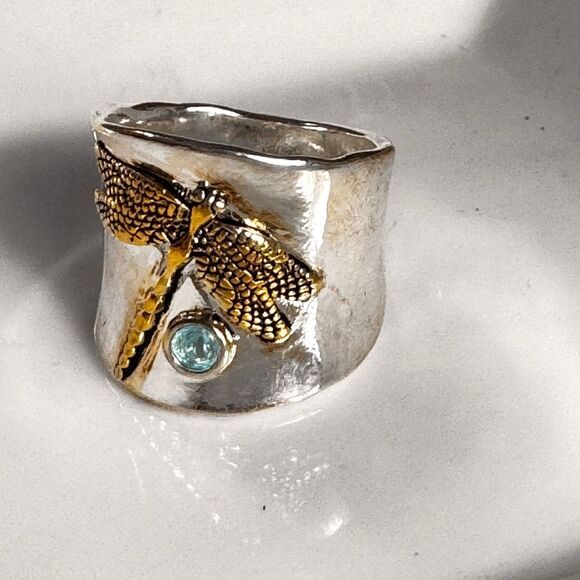 Free People Silver and Gold Dragonfly Stone Ring - Picture 5 of 10